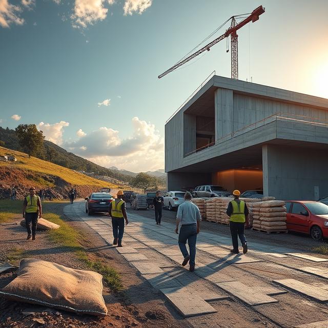 Caminhão descarregando materiais de construção